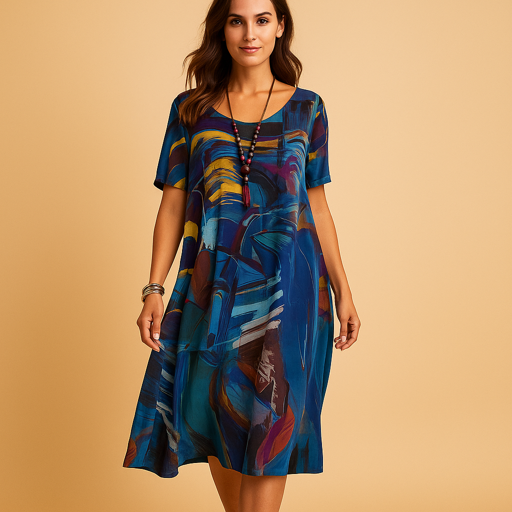 3D-printed dress with artistic design for women.