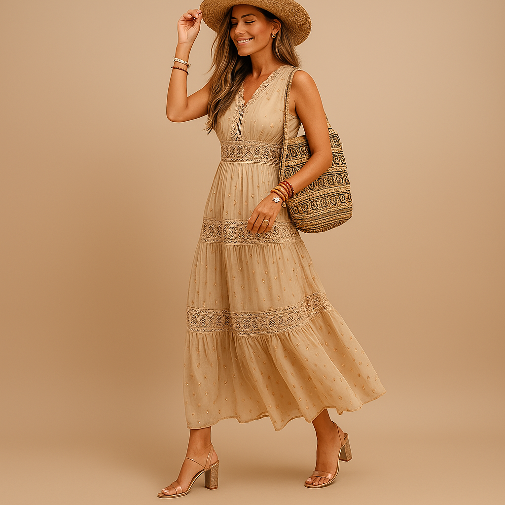 Boho summer dress with Ibiza look for women.