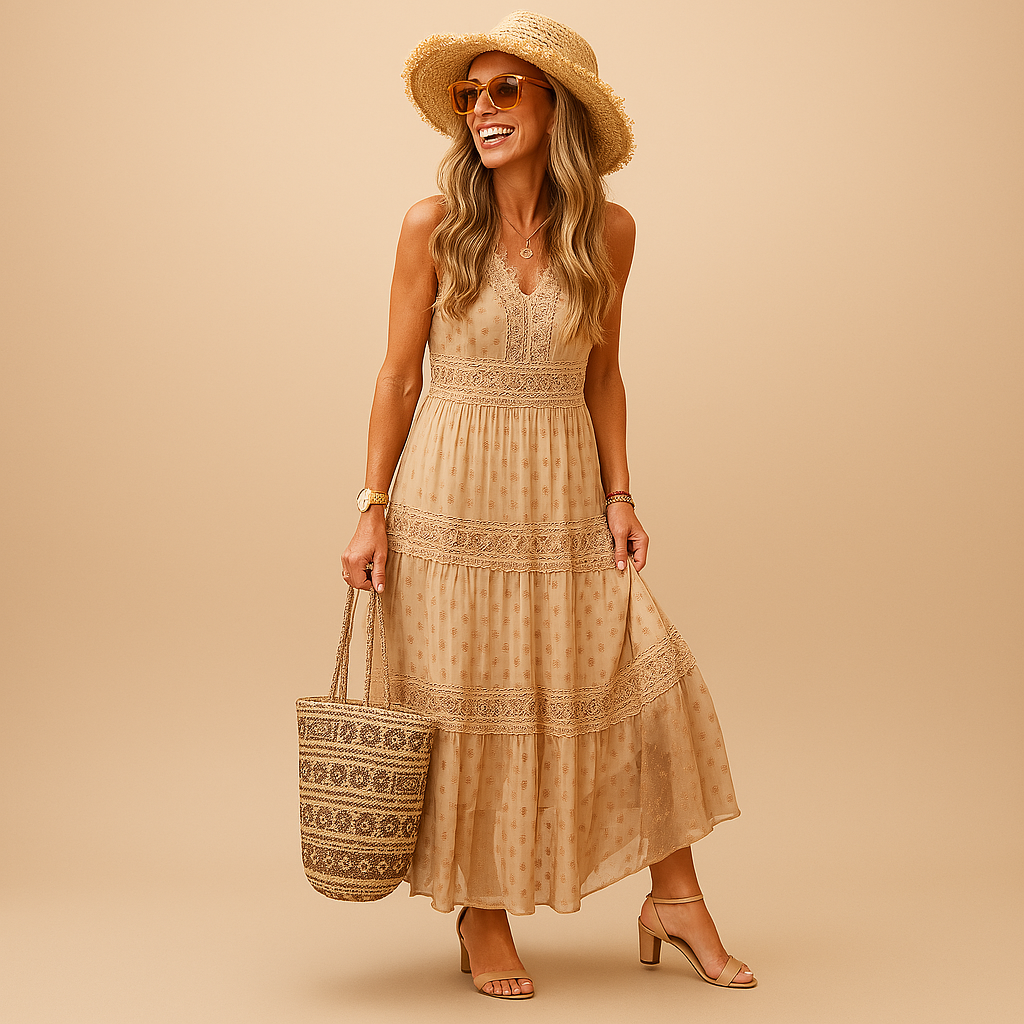 Boho summer dress with Ibiza look for women.