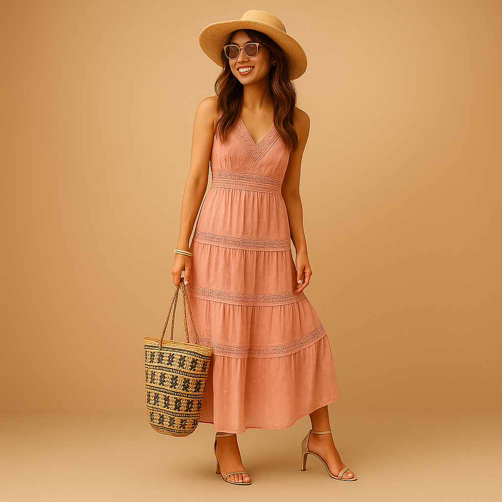 Boho summer dress with Ibiza look for women.