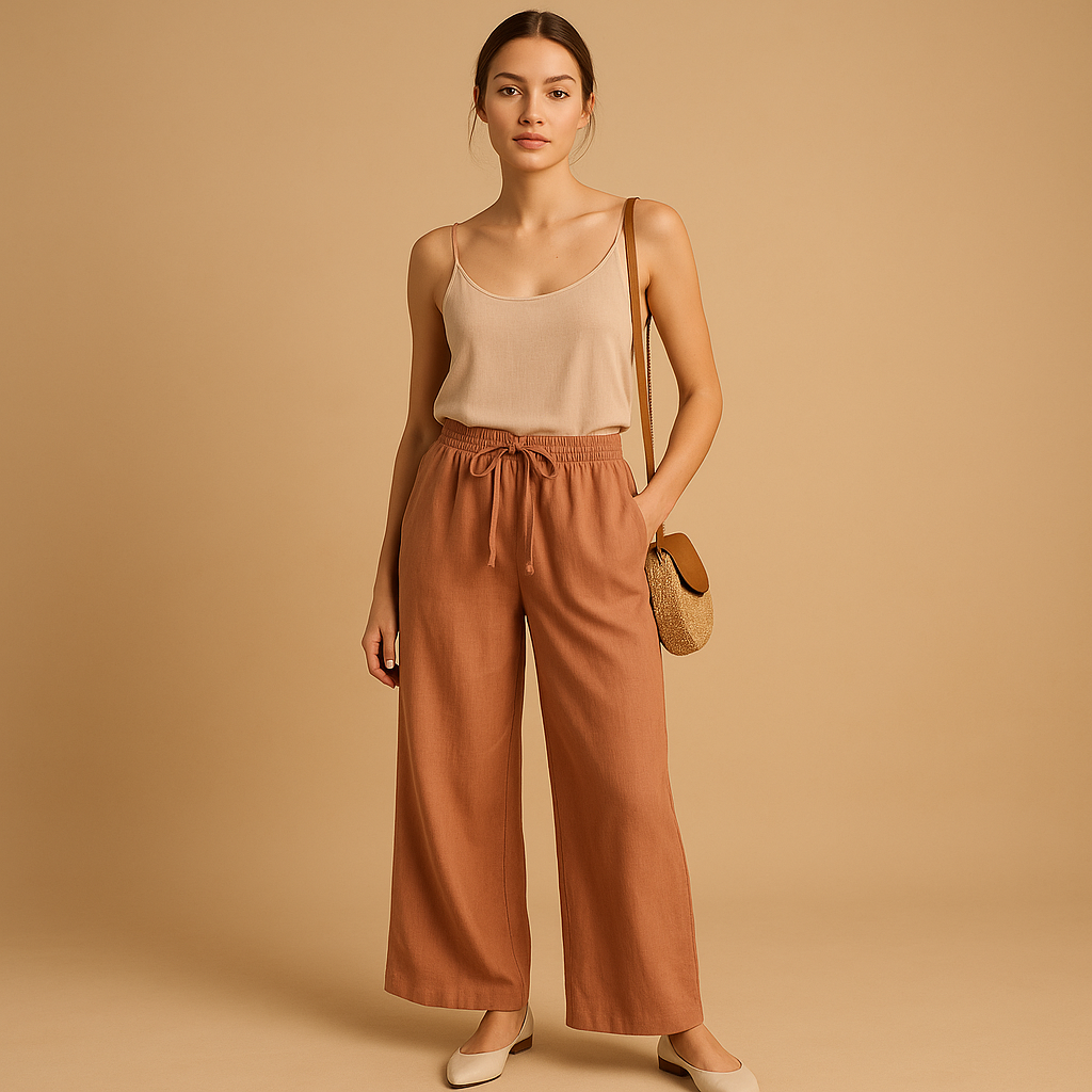 Lightweight pants with elastic waistband for women