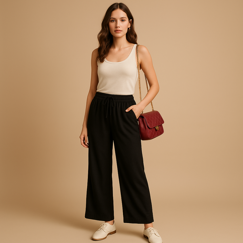 Lightweight pants with elastic waistband for women