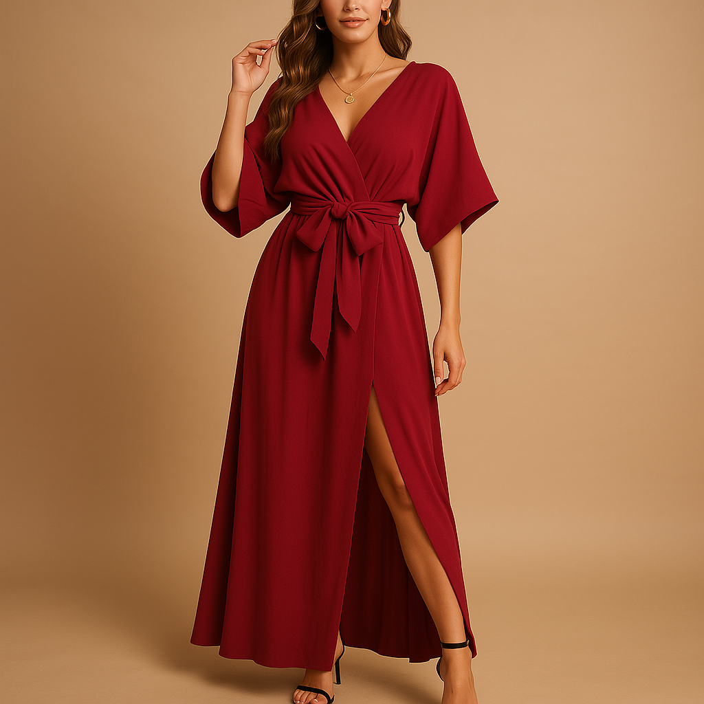Elegant V-neck dress for women.