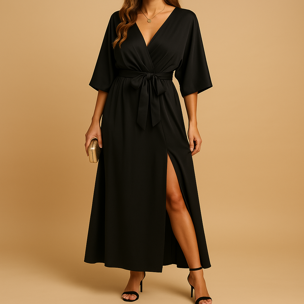 Elegant V-neck dress for women.