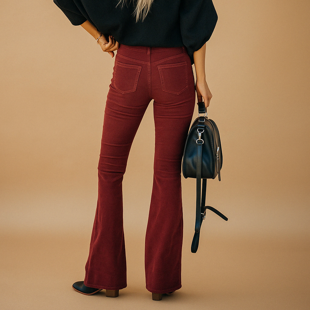 Flared corduroy pants with a retro look for women