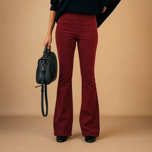 Flared corduroy pants with a retro look for women