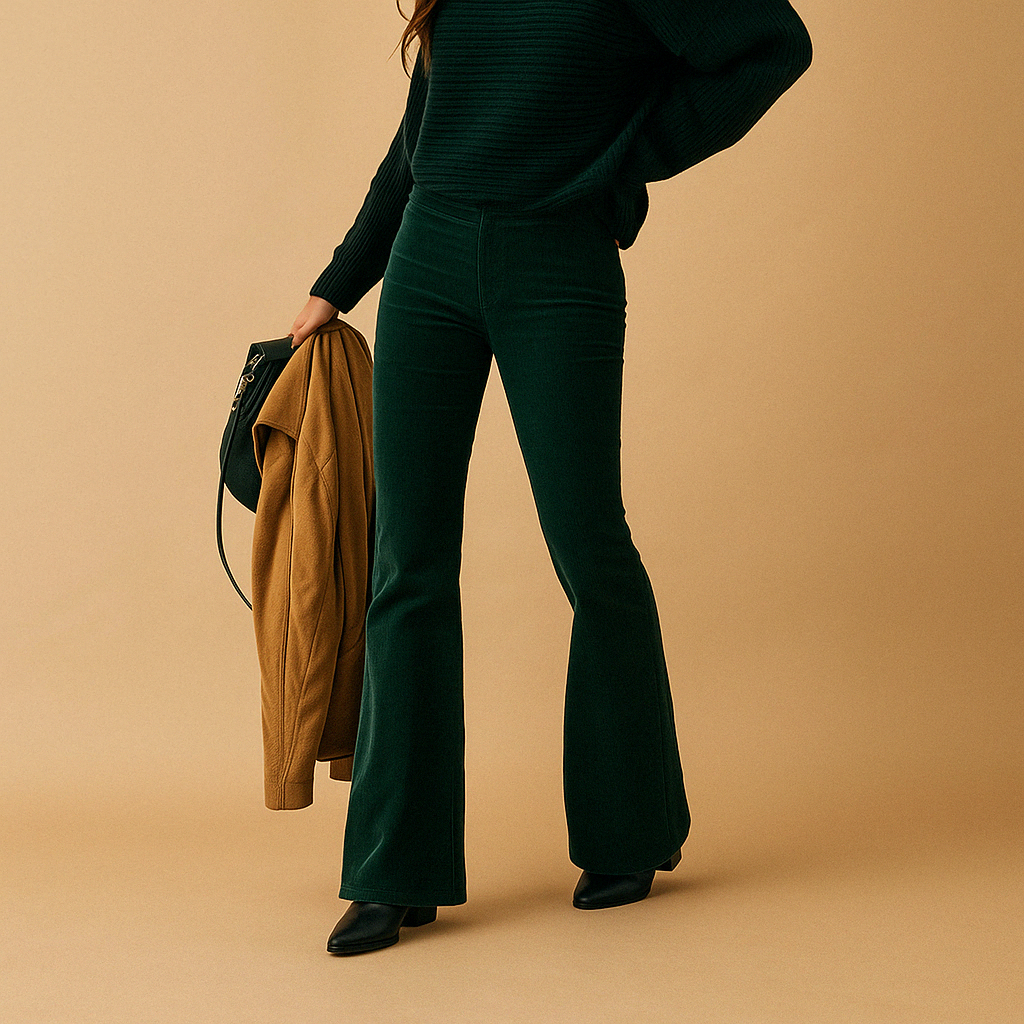 Flared corduroy pants with a retro look for women