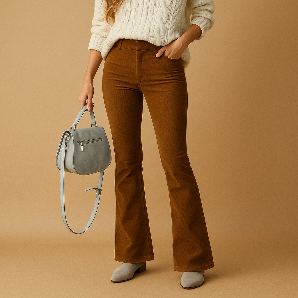 Flared corduroy pants with a retro look for women
