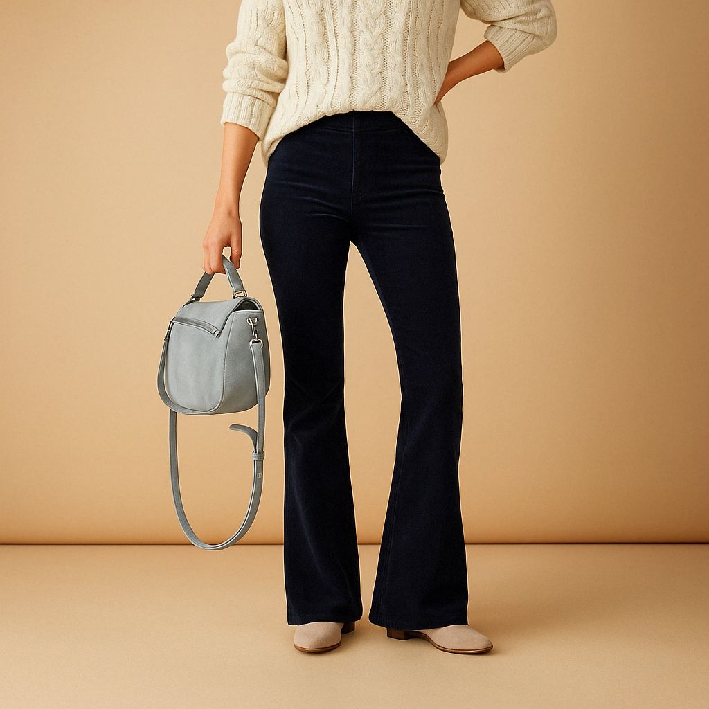 Flared corduroy pants with a retro look for women