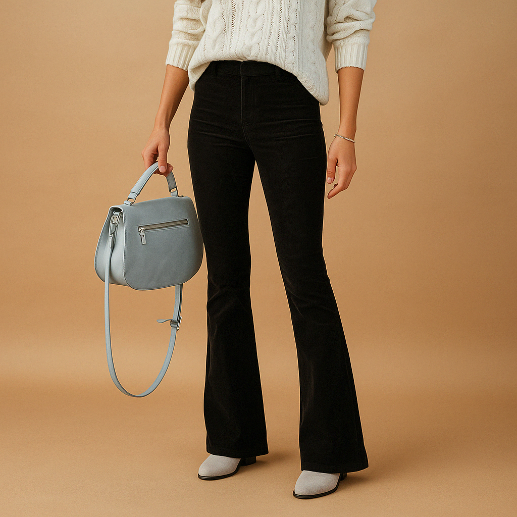 Flared corduroy pants with a retro look for women