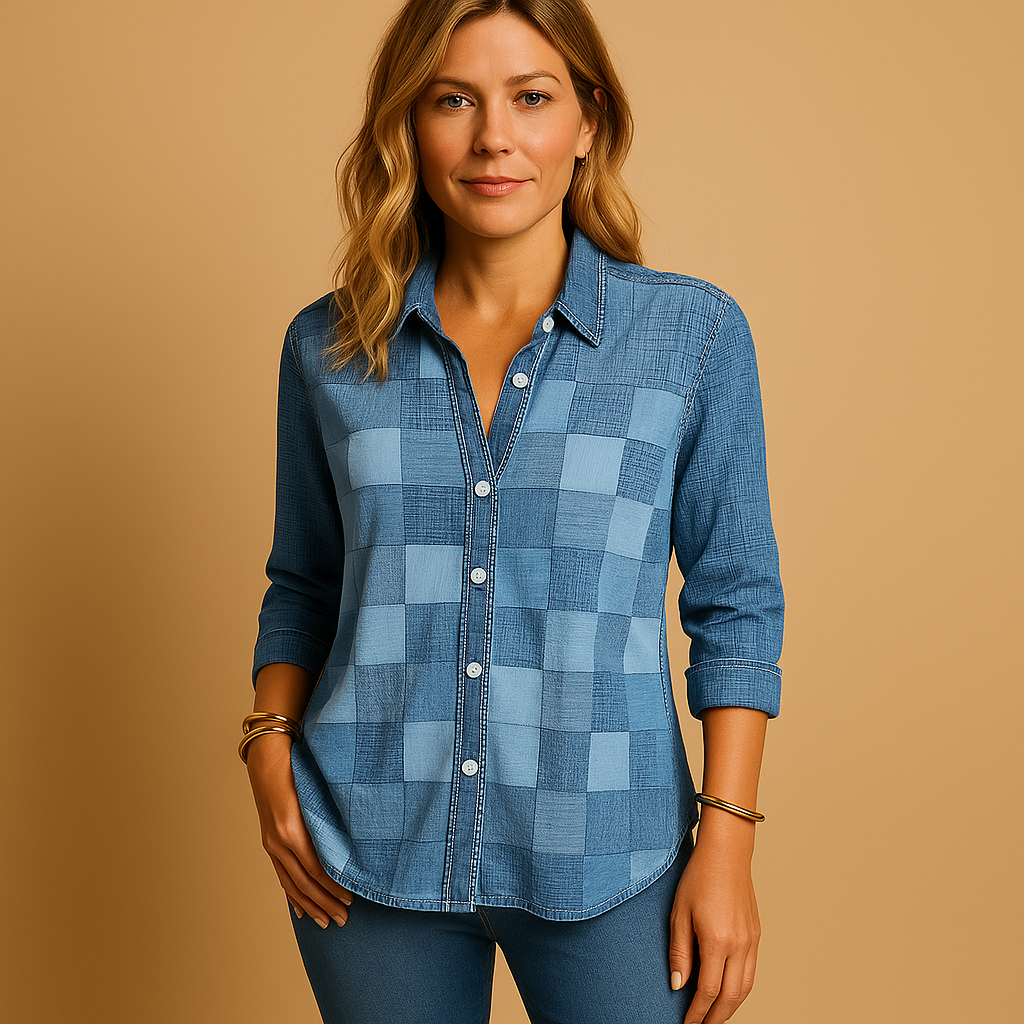 Checkered blouse with breathable design for women