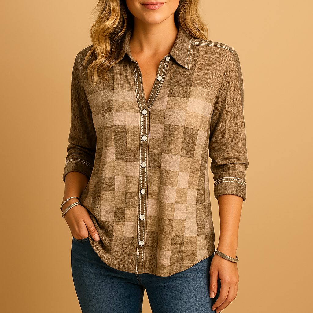 Checkered blouse with breathable design for women