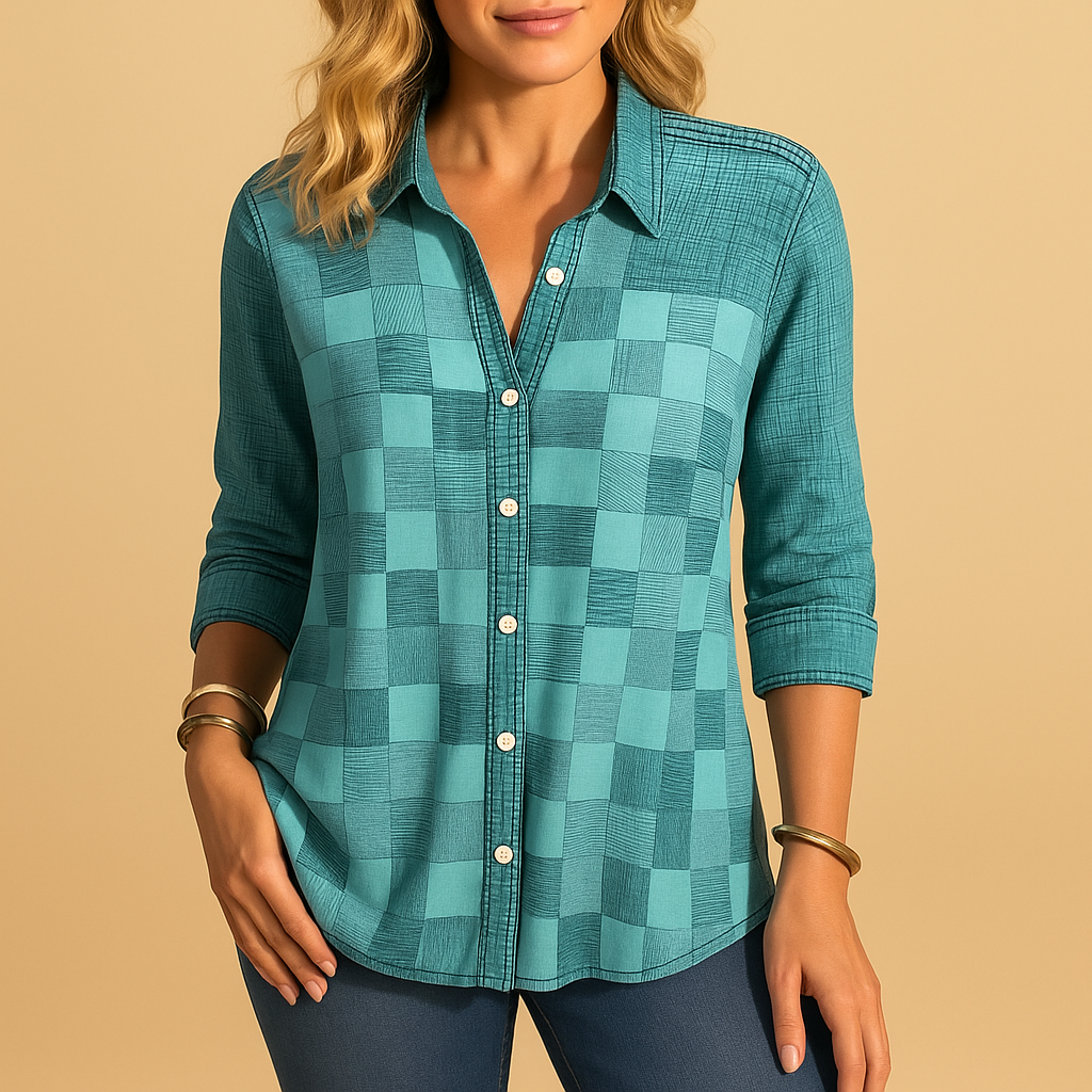 Checkered blouse with breathable design for women