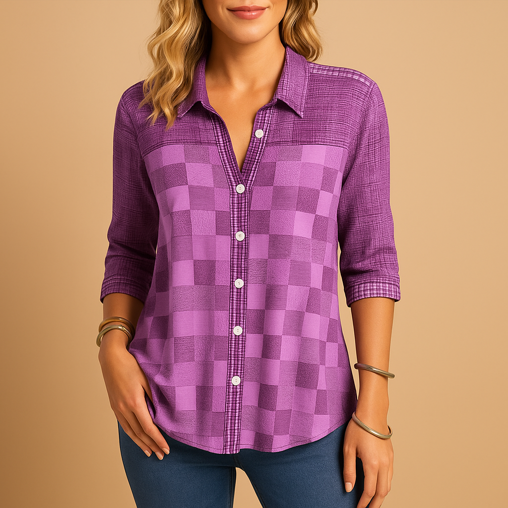 Checkered blouse with breathable design for women