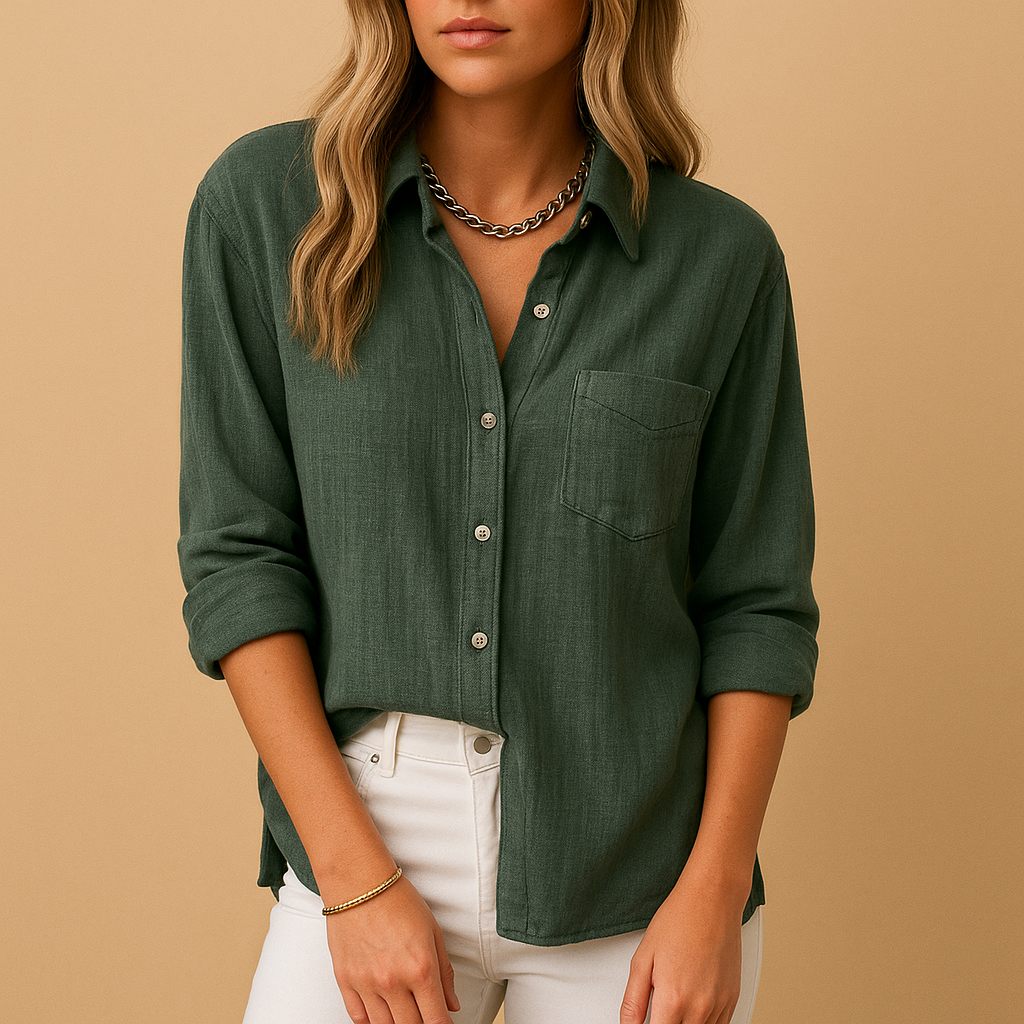 Long-sleeved blouse with shirt collar for women