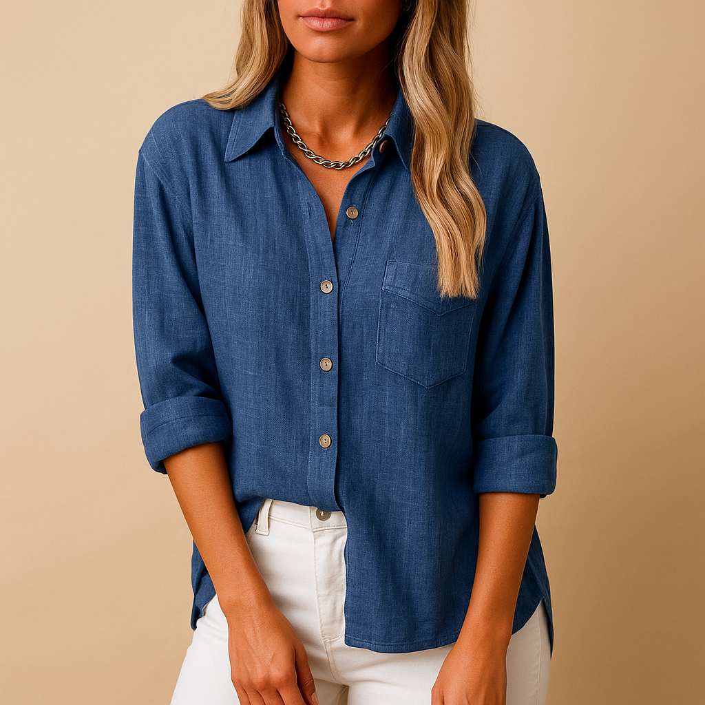 Long-sleeved blouse with shirt collar for women