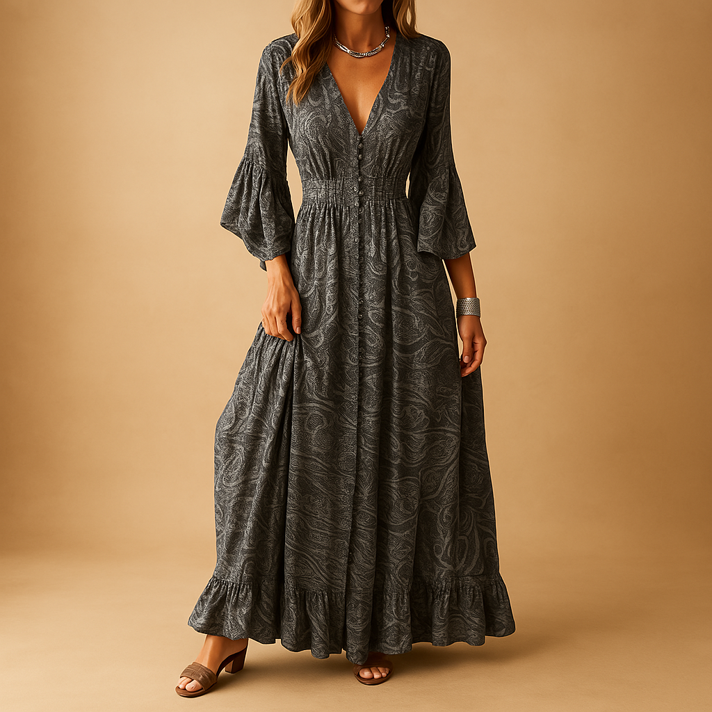 Long boho dress with elegant fit for women.