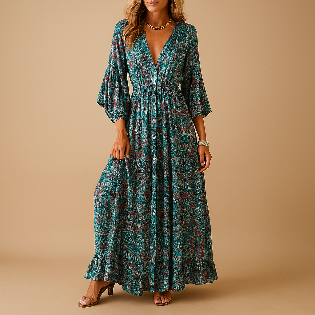 Long boho dress with elegant fit for women.