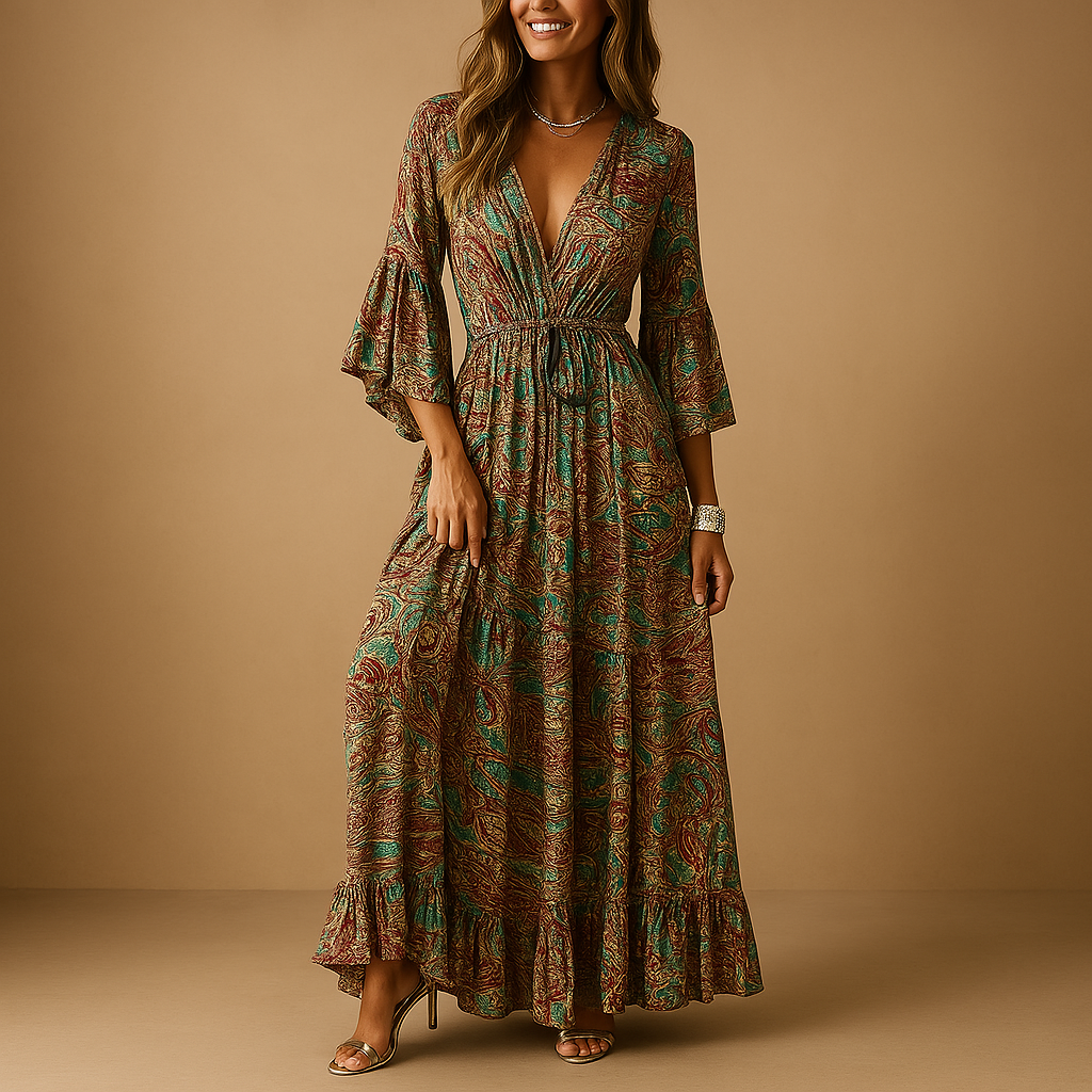Long boho dress with elegant fit for women.