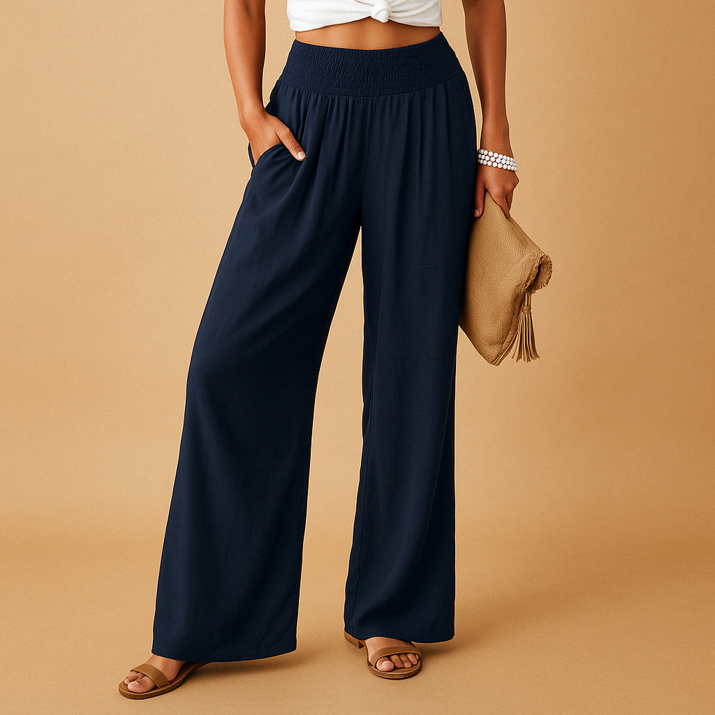 Lightweight women's pants with straight legs and elastic waistband