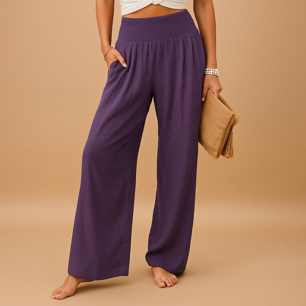 Lightweight women's pants with straight legs and elastic waistband