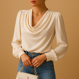 Lightweight chiffon blouse with V-neck and puff sleeves for women
