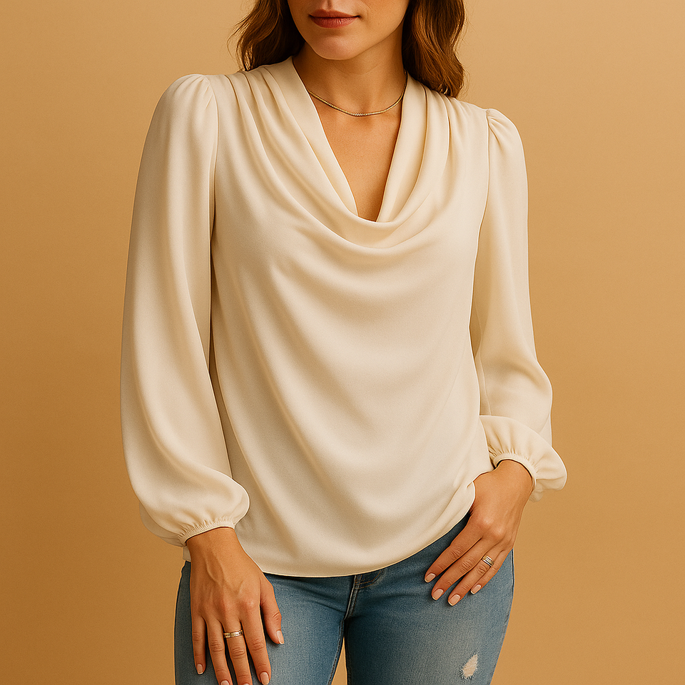Lightweight chiffon blouse with V-neck and puff sleeves for women