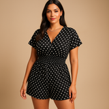 Polka dot jumpsuit with pockets for women.