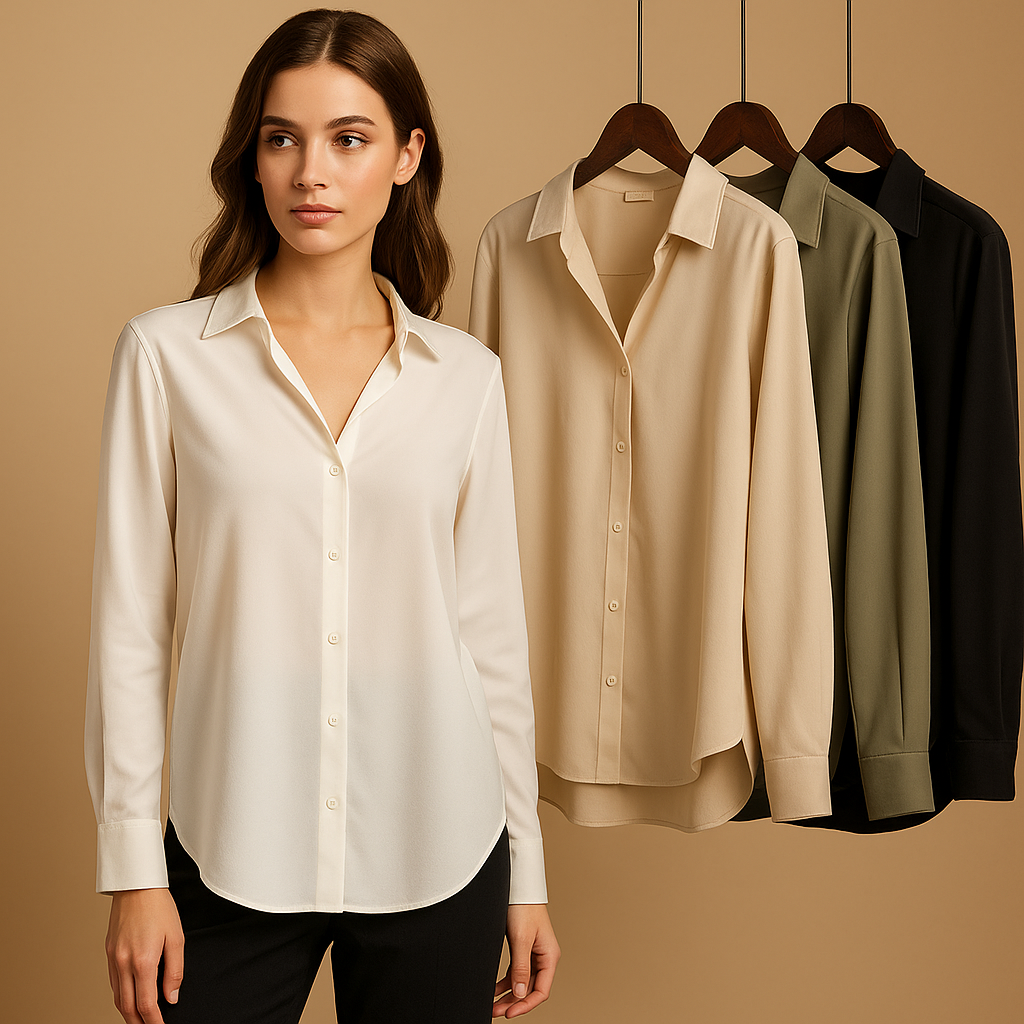 Satin blouse with turned-down collar for women