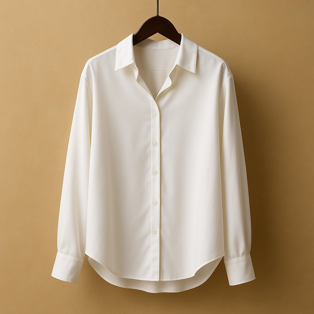 Satin blouse with turned-down collar for women