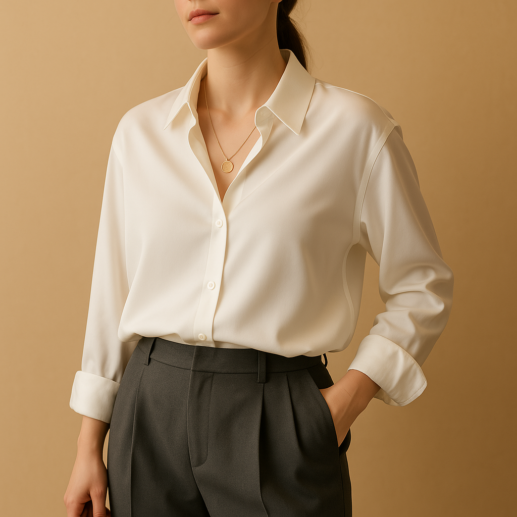 Satin blouse with turned-down collar for women
