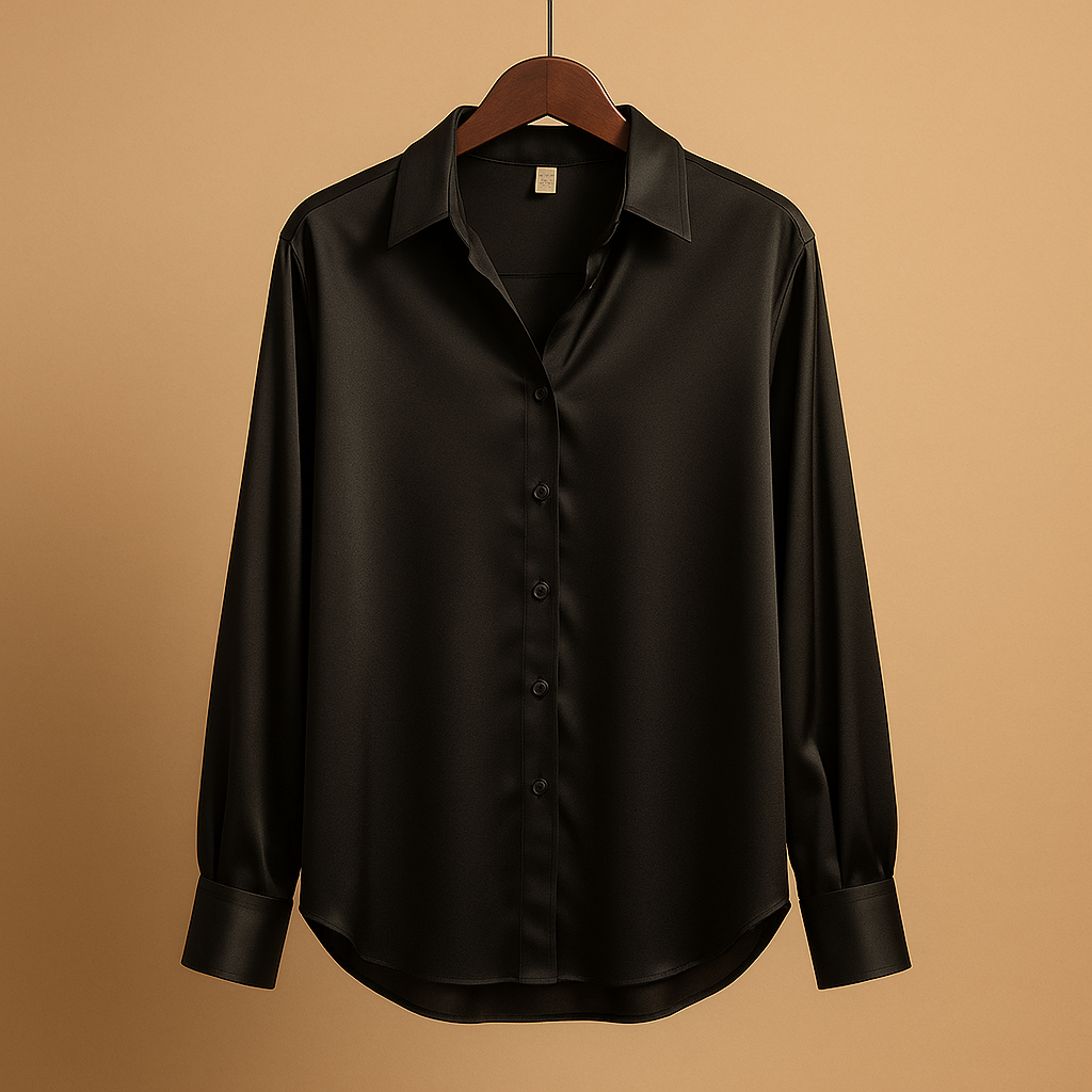 Satin blouse with turned-down collar for women