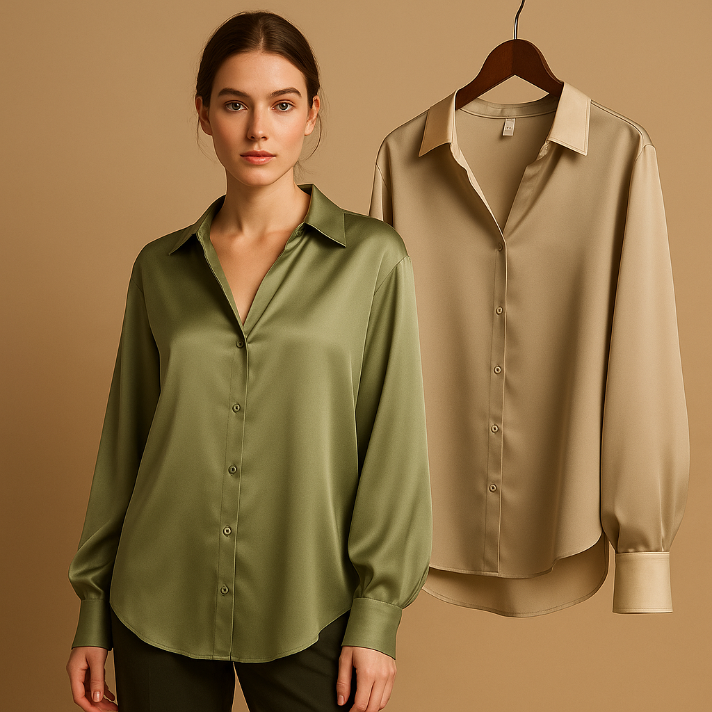 Satin blouse with turned-down collar for women