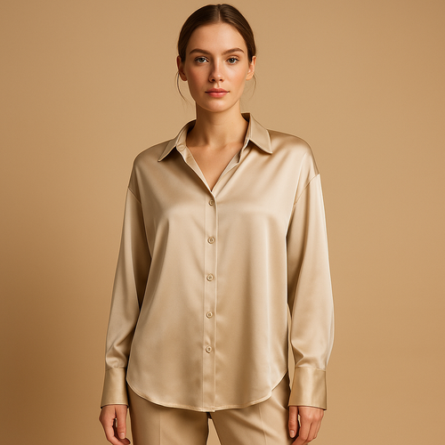 Satin blouse with turned-down collar for women