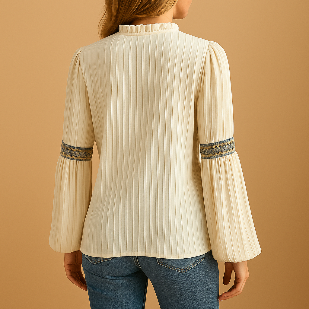 Elegant blouse with lace and lantern sleeves for women