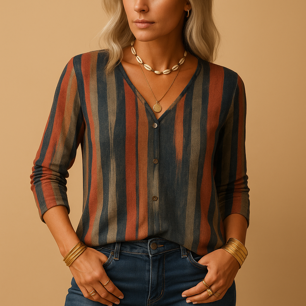 Casual top with print mix and long sleeves for women