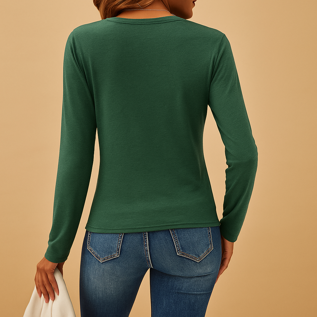 Women's V-neck long-sleeved shirt