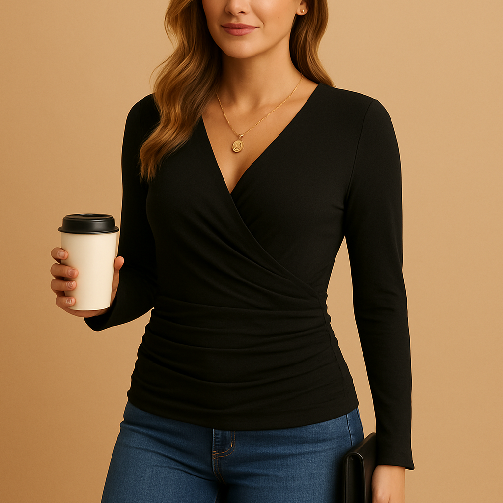 Women's V-neck long-sleeved shirt