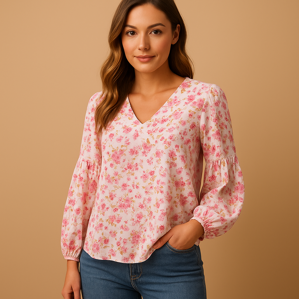 Summer blouse with floral print for women