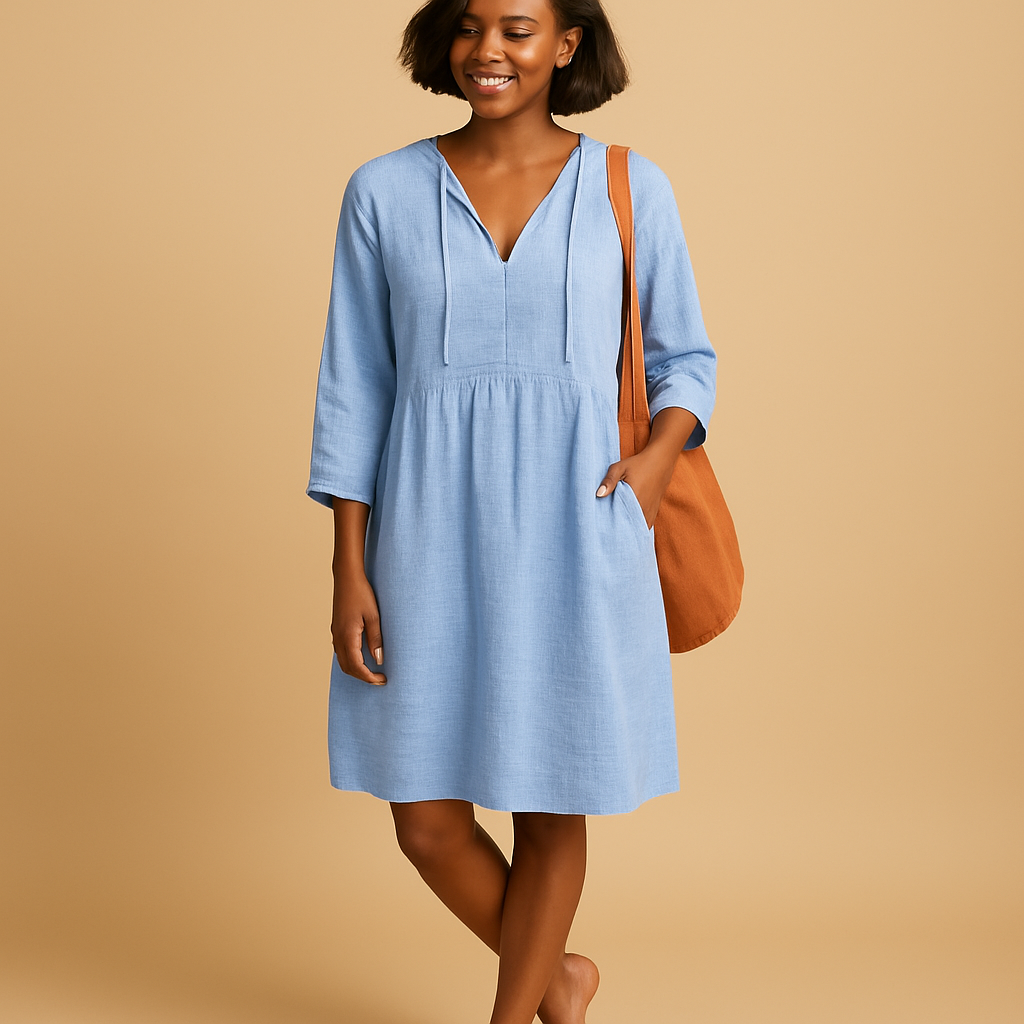 Women's midi summer dress with knee length and short sleeves