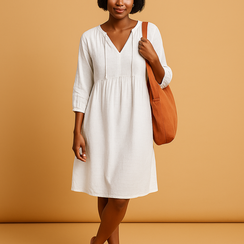 Women's midi summer dress with knee length and short sleeves