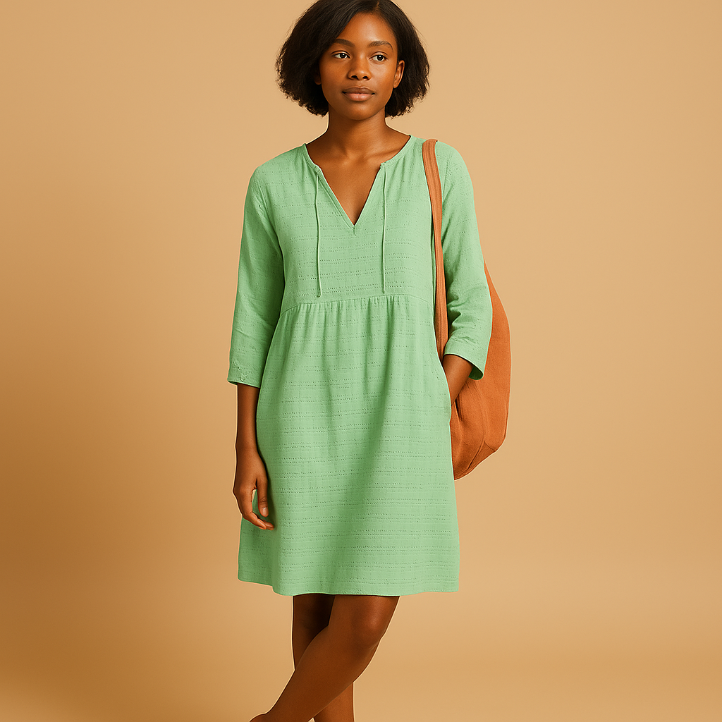 Women's midi summer dress with knee length and short sleeves