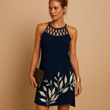 A-line dress with elastic waist and feminine cutout for women.