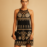 A-line dress with elastic waist and feminine cutout for women.