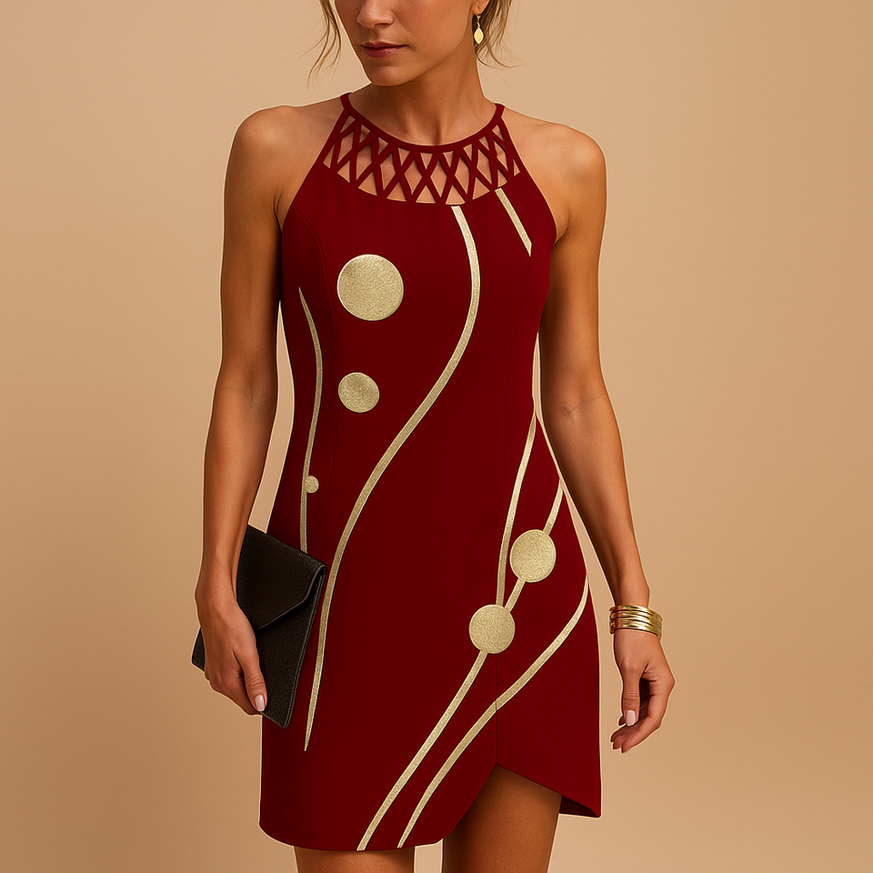 A-line dress with elastic waist and feminine cutout for women.