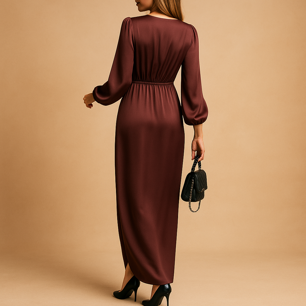 A-line midi dress with puff sleeves for women.