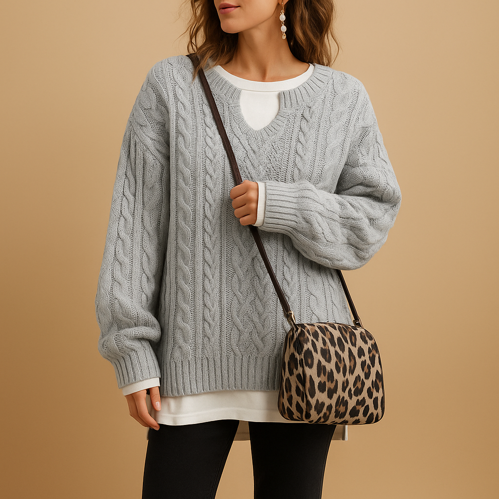 Breathable knit V-neck sweater for women.