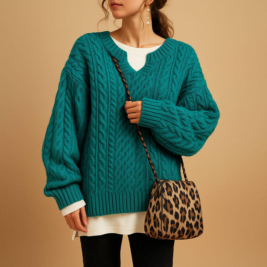 Breathable knit V-neck sweater for women.