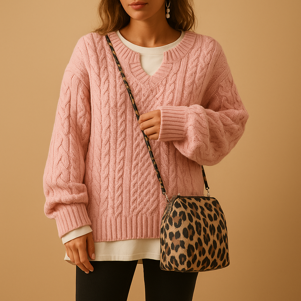 Breathable knit V-neck sweater for women.