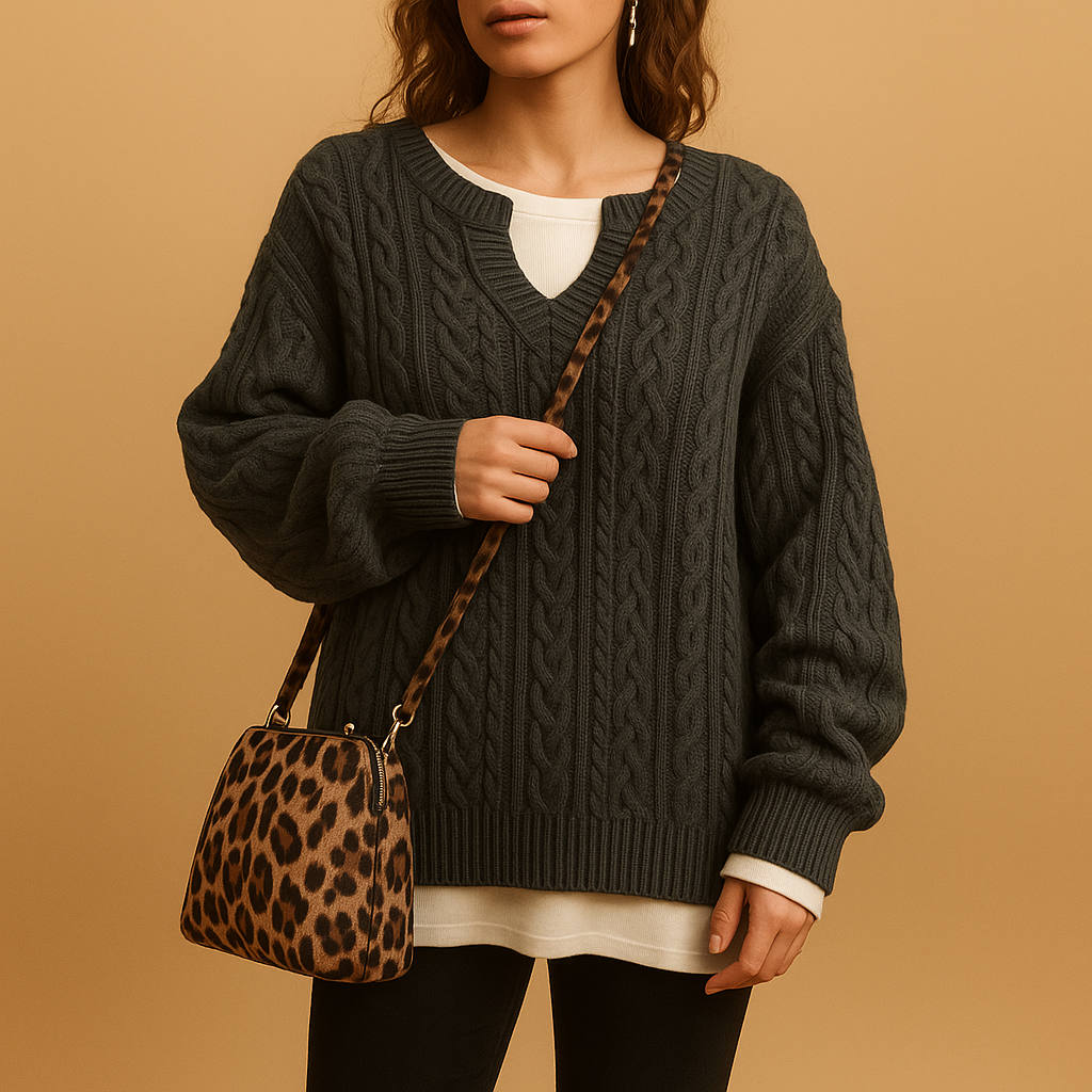 Breathable knit V-neck sweater for women.